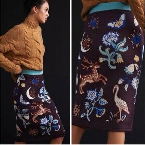 Anthropologie Forest Friends Slim Knit Pencil Skirt size Large